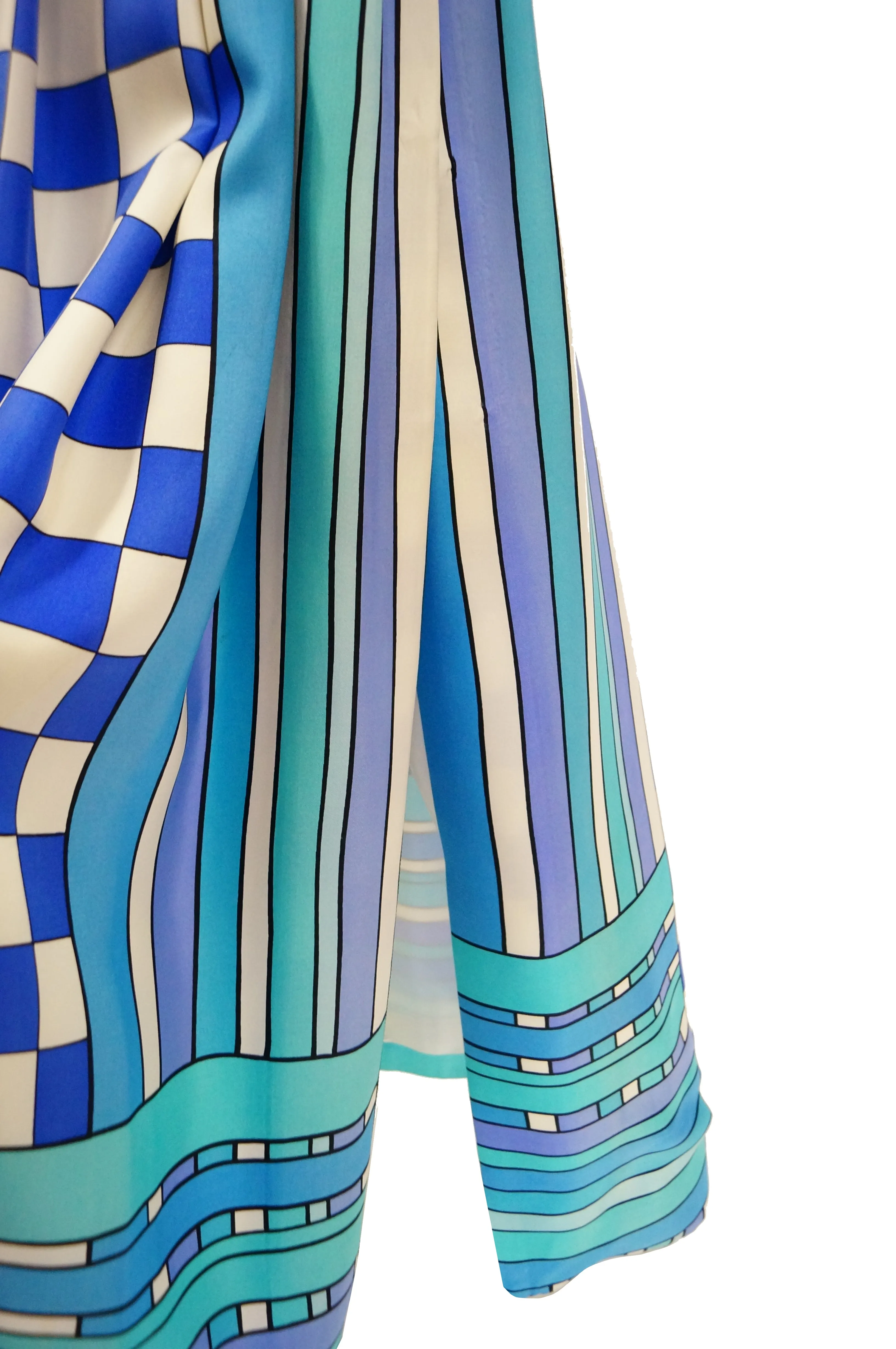 1960s Tina Leser Blue Checkerboard Print Dress with Graphic Blue Hem