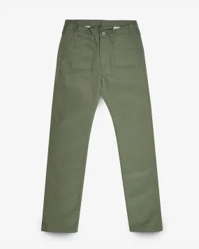 9oz Mercerised Selvedge Cotton Slim Tapered Chinos - Olive