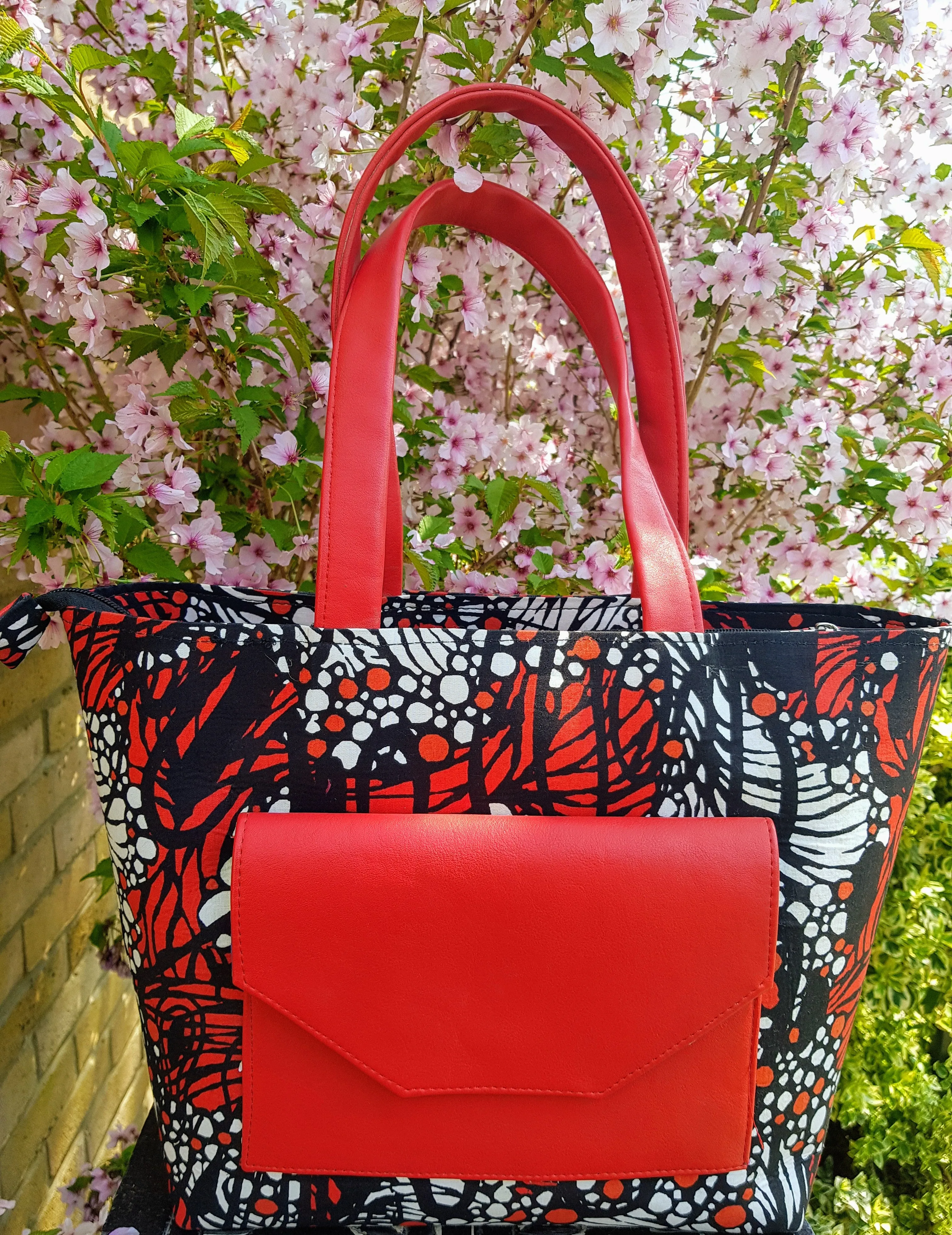 Ankara Print and Faux Leather Tote  Handbags