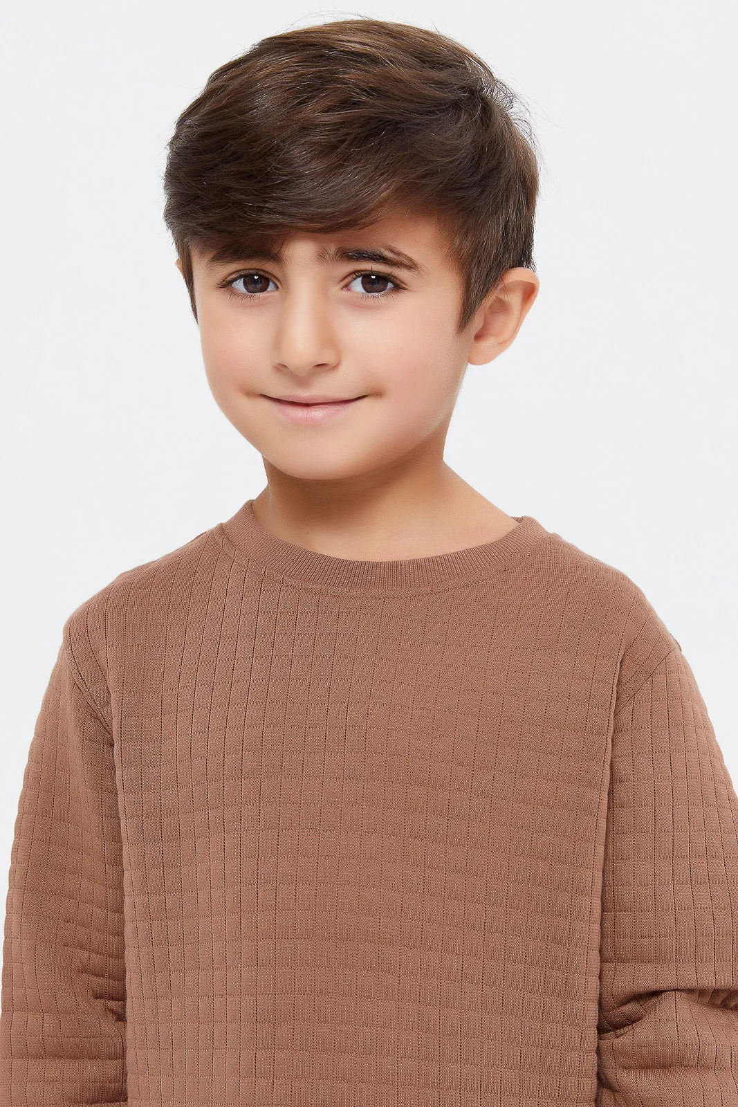 Boys Brown Jacquard Quilted Sweatshirt