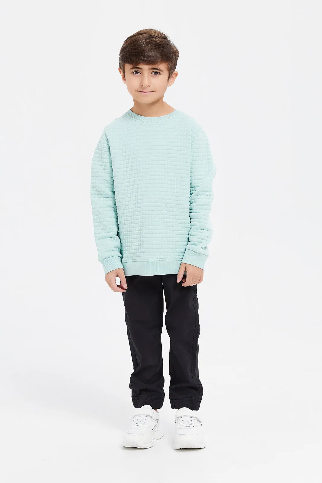 Boys Mint Jacquard Quilted Sweatshirt