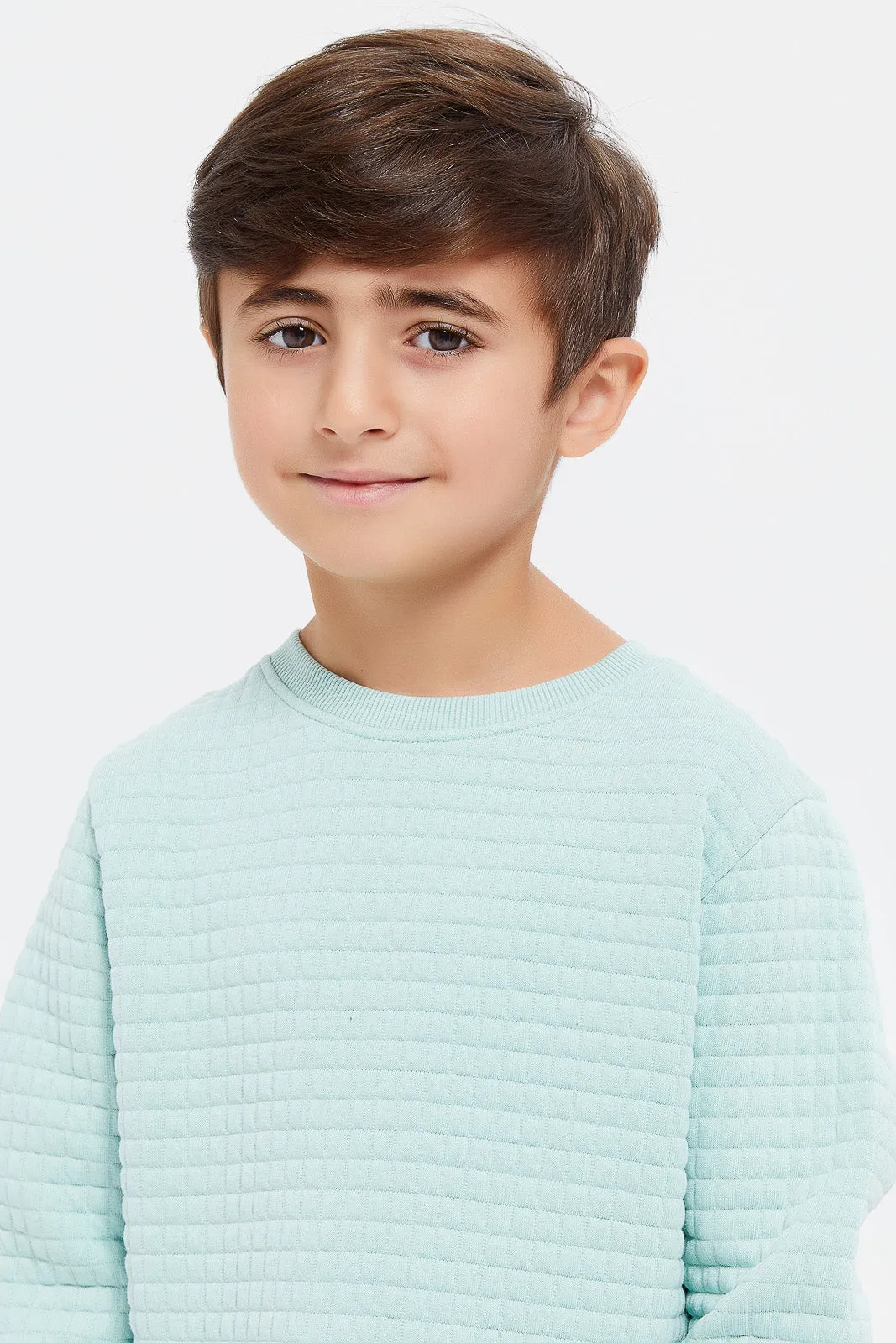 Boys Mint Jacquard Quilted Sweatshirt