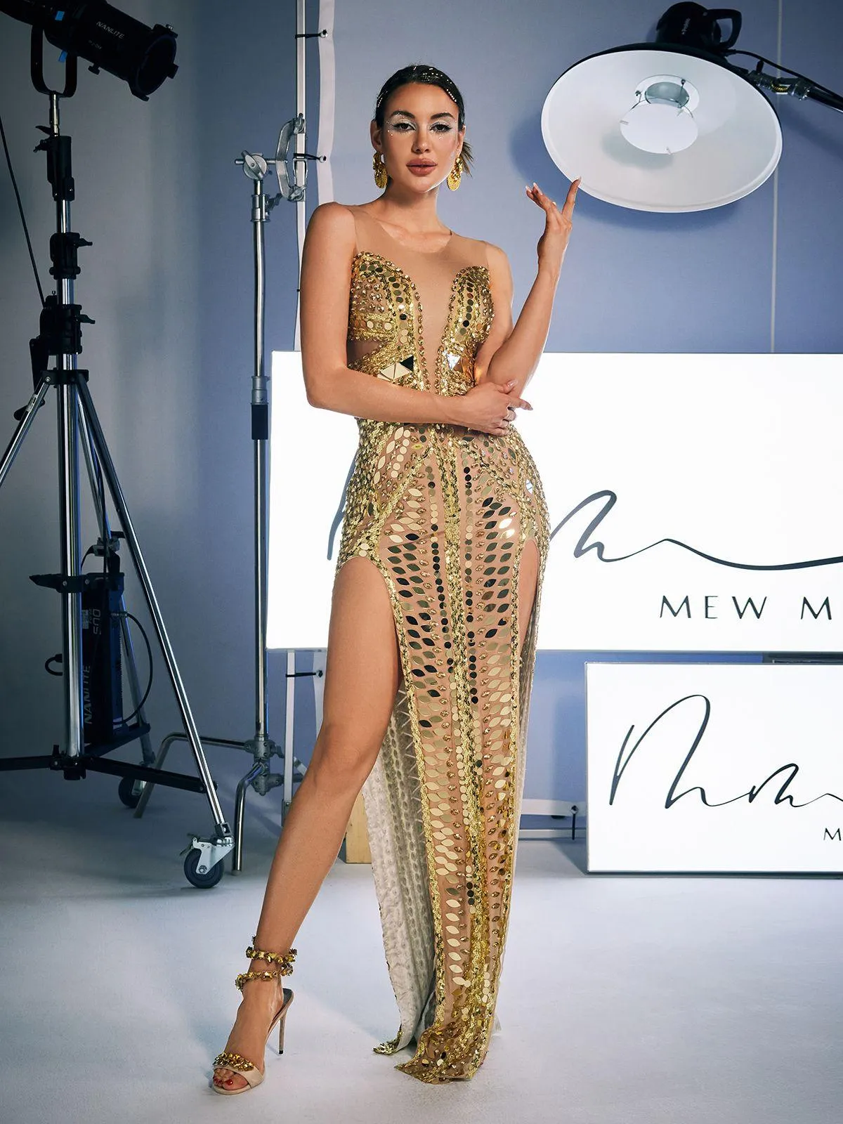 Brycen Scoop Neck Acrylic Split Maxi Dress