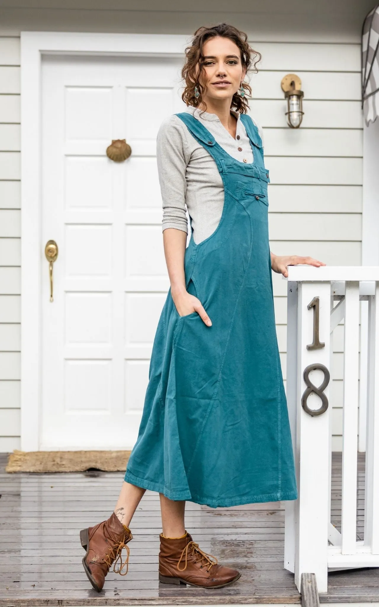 Dungaree Dress - Turquoise