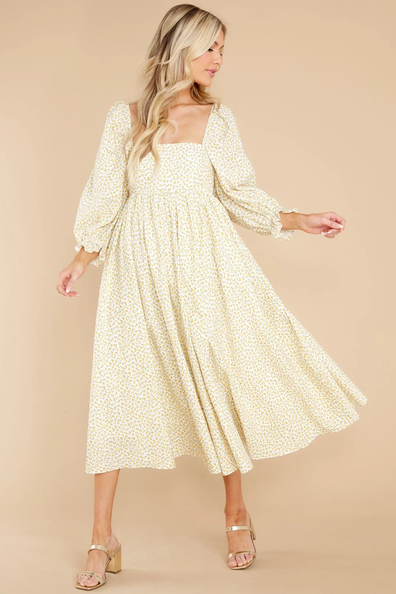 Enjoy The Scenery Yellow Floral Print Midi Dress