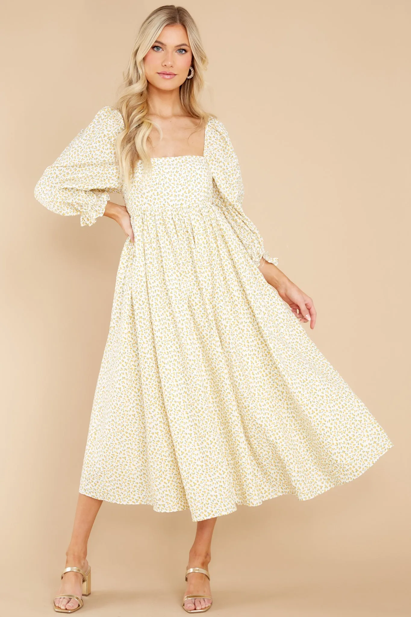 Enjoy The Scenery Yellow Floral Print Midi Dress
