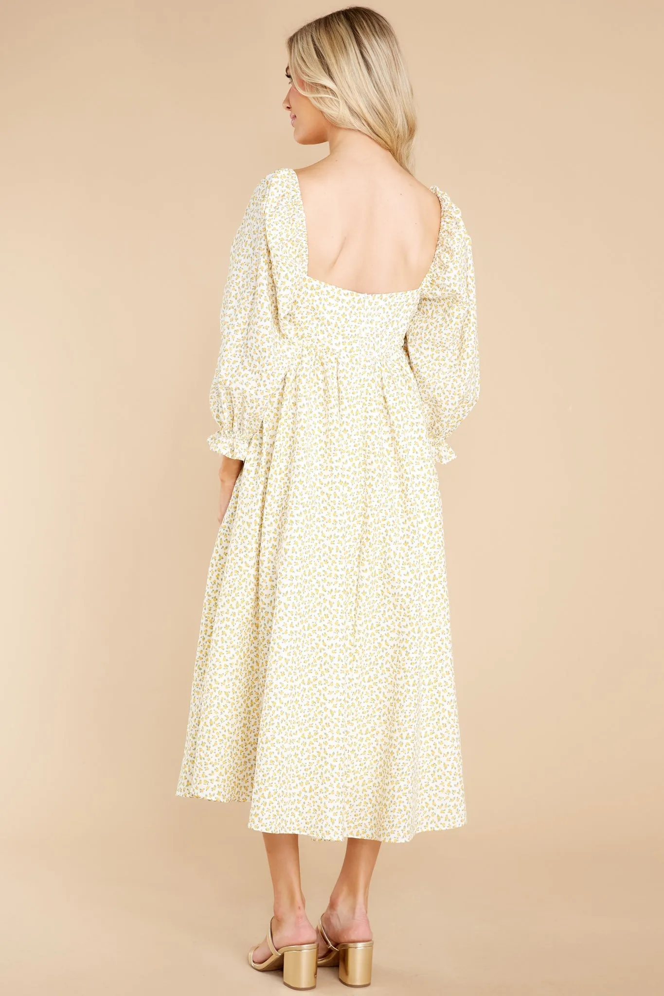 Enjoy The Scenery Yellow Floral Print Midi Dress