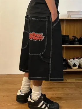 Fashionkova Y2k Vintage Baggy Jeans Shorts Woman Streetwear Jorts Korean Harajuku Gothic Oversized Denim Pants Embroidery Summer
