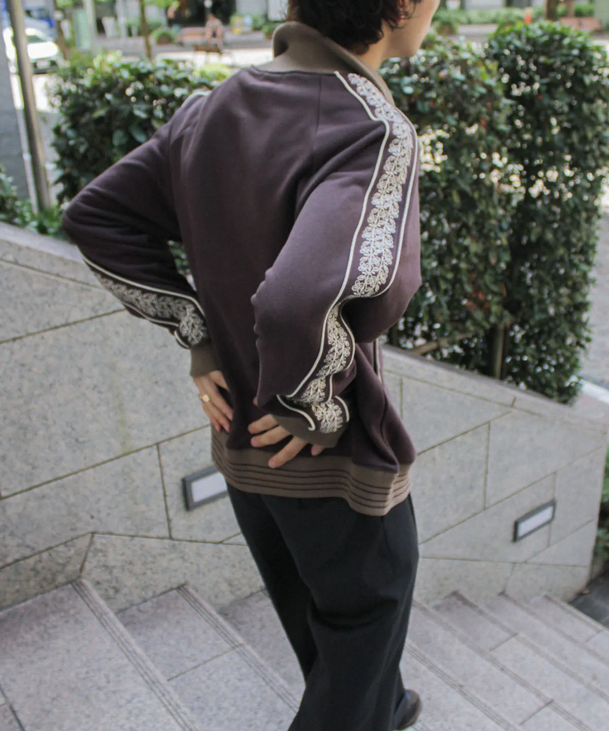 flower embroidery line track jacket