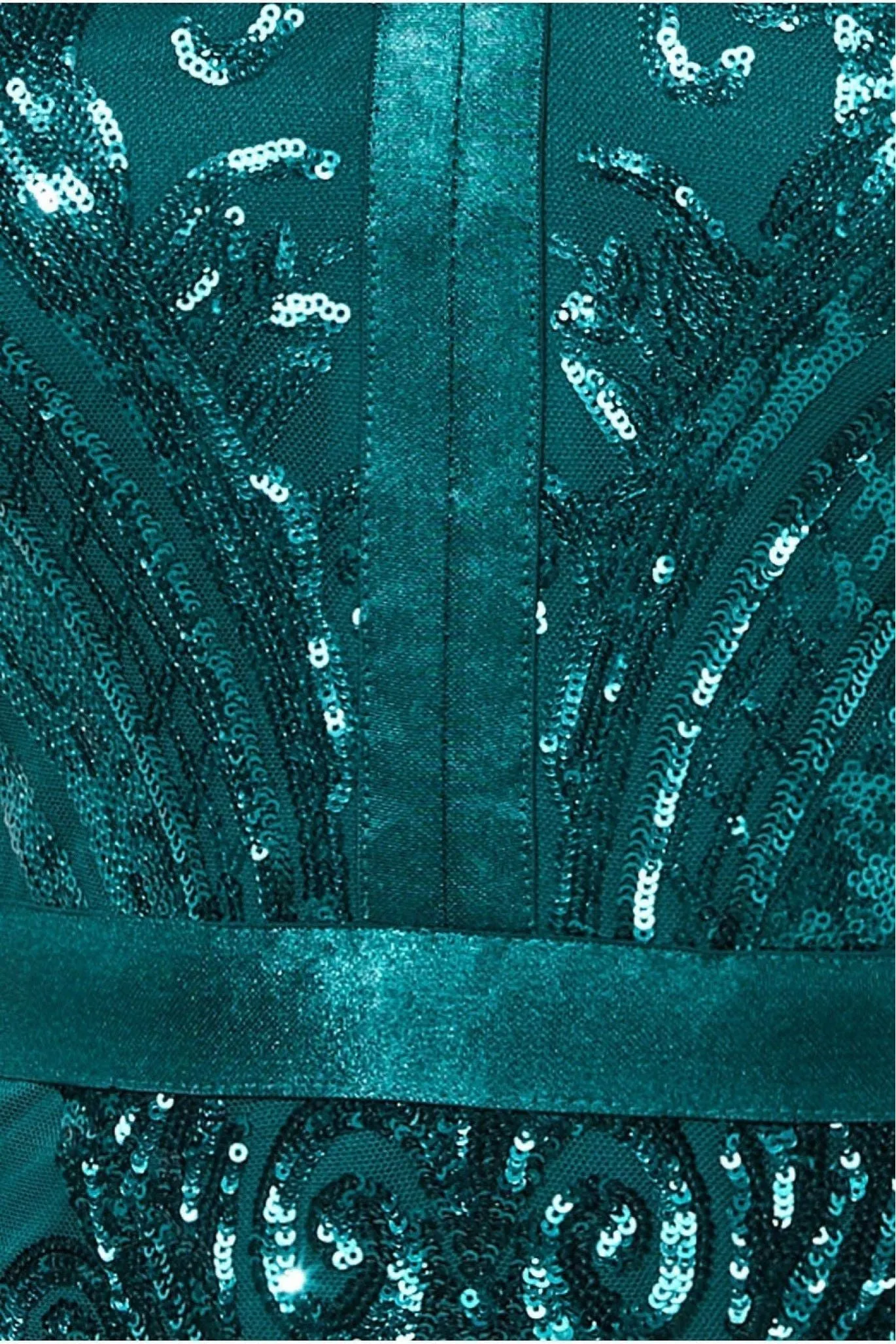 Goddiva Embroidered Sequin Maxi Dress - Emerald Green