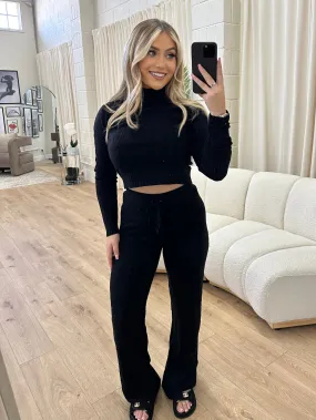 Hailey black knitted two piece trouser set