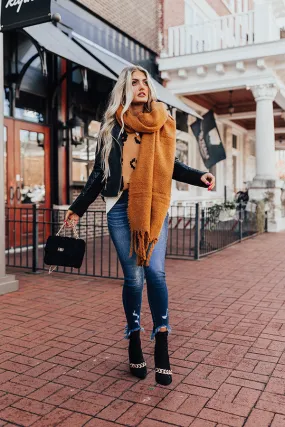 Hot Cocoa And Kisses Scarf In Camel