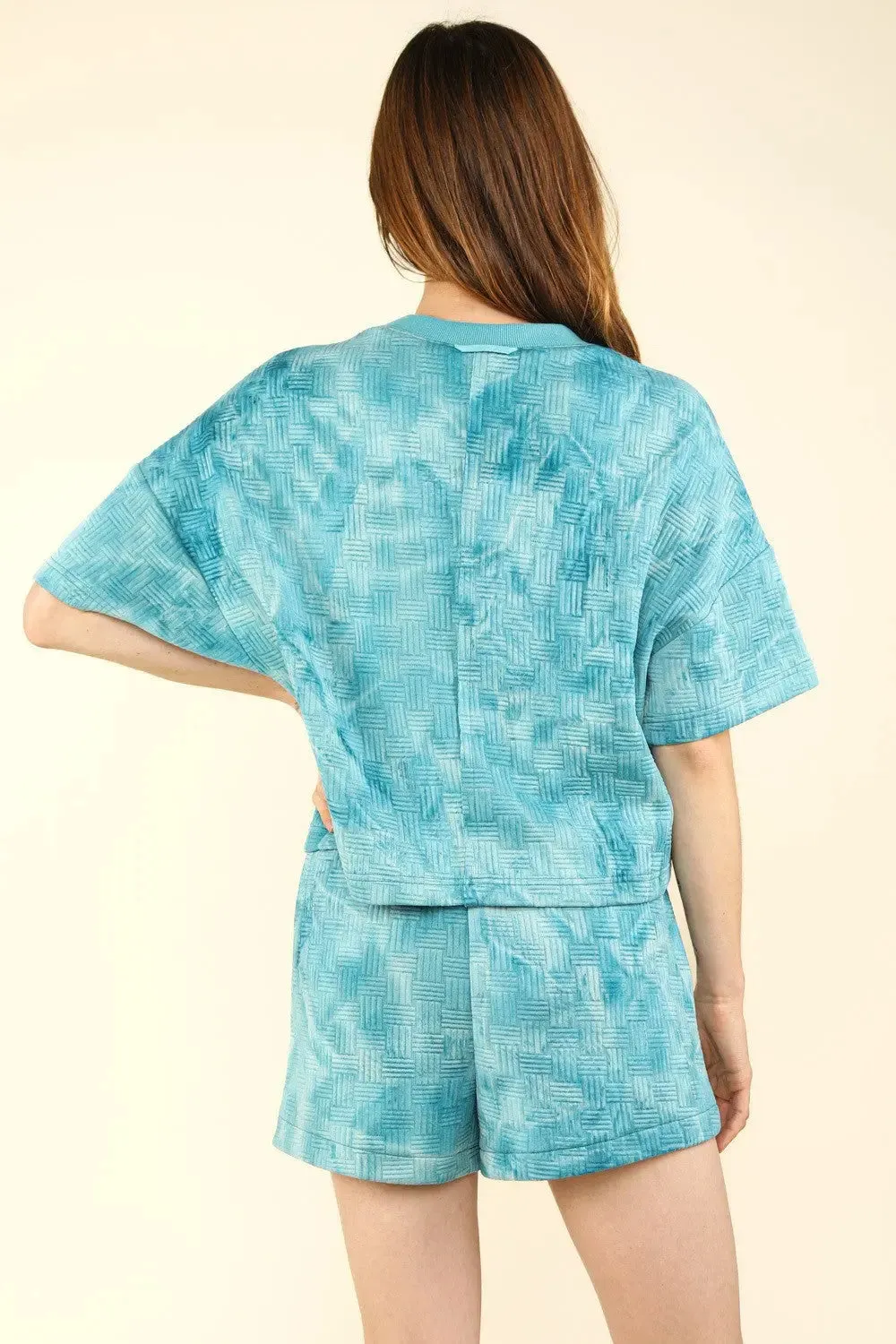 Indira Teal Quilted Washed Crop Top and Shorts Set