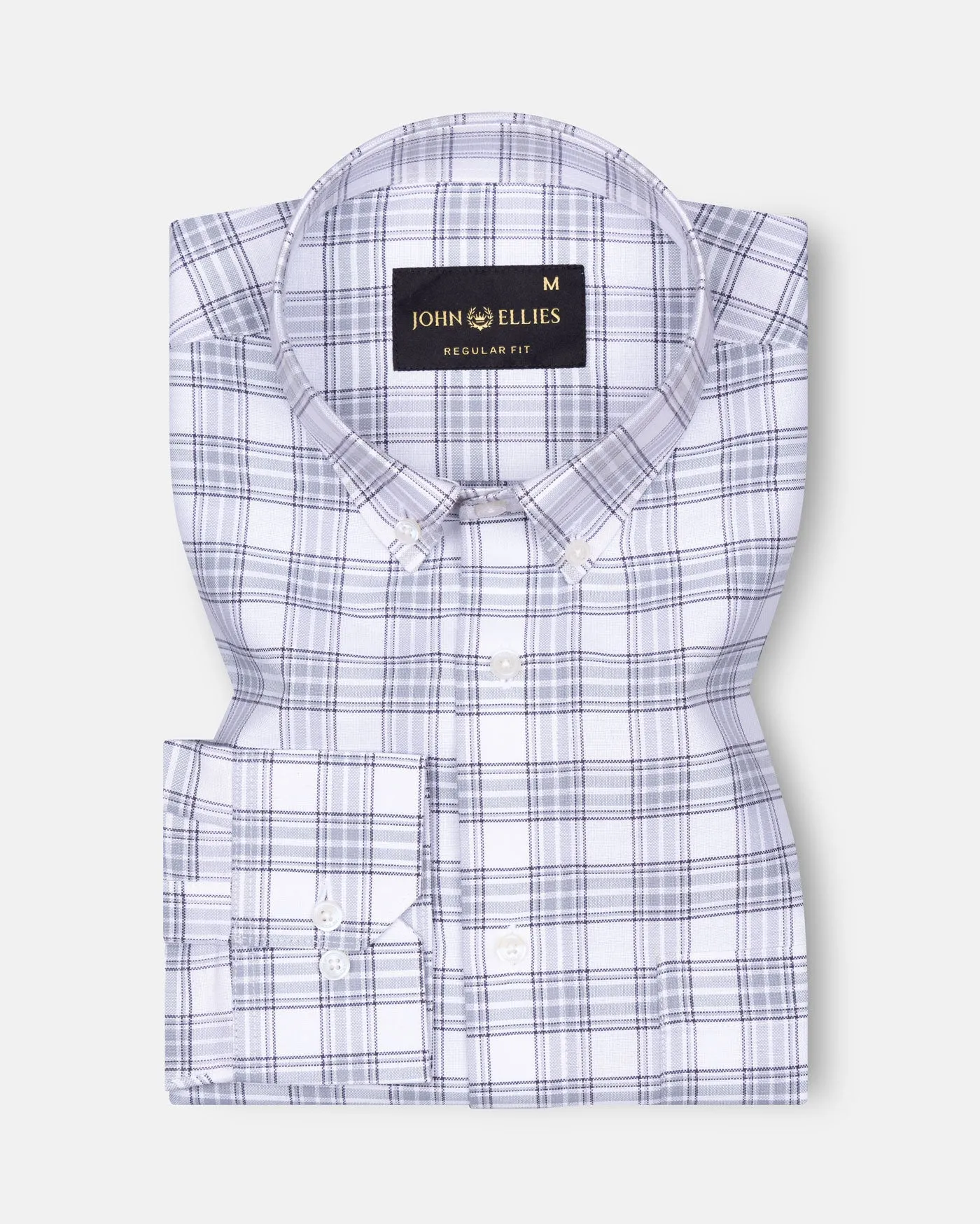 Kentar White Plaid Button Down Cotton Shirt