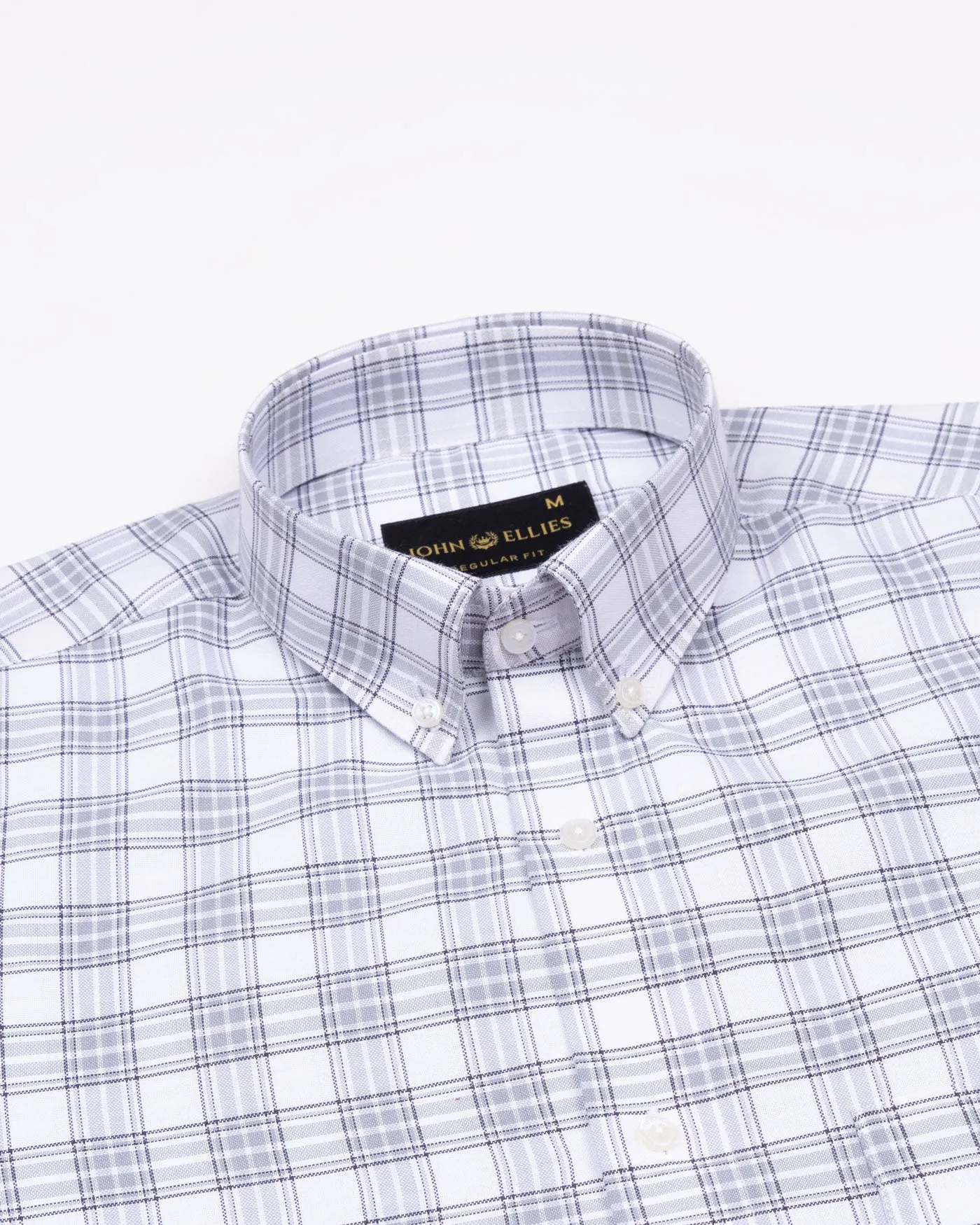 Kentar White Plaid Button Down Cotton Shirt