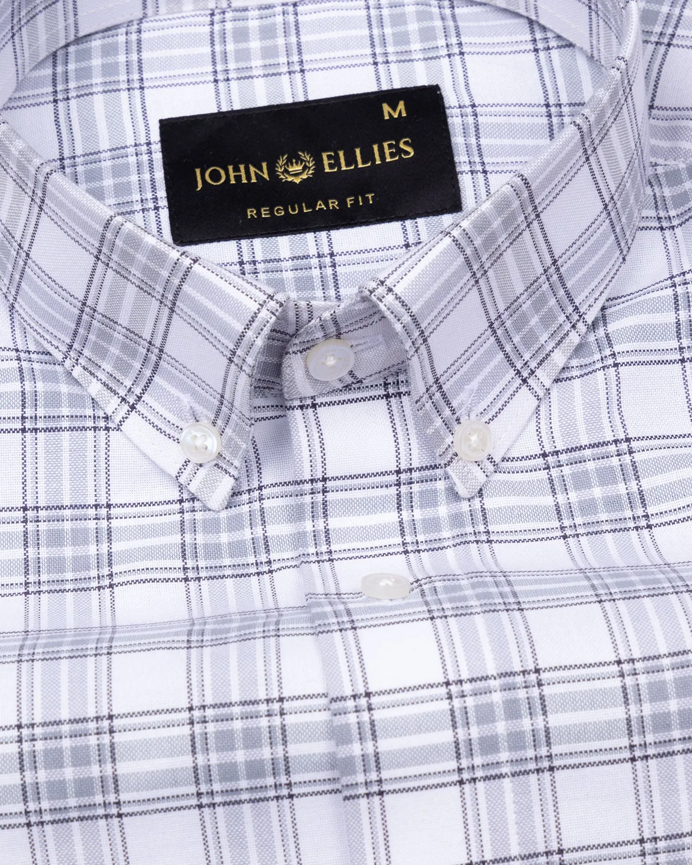 Kentar White Plaid Button Down Cotton Shirt