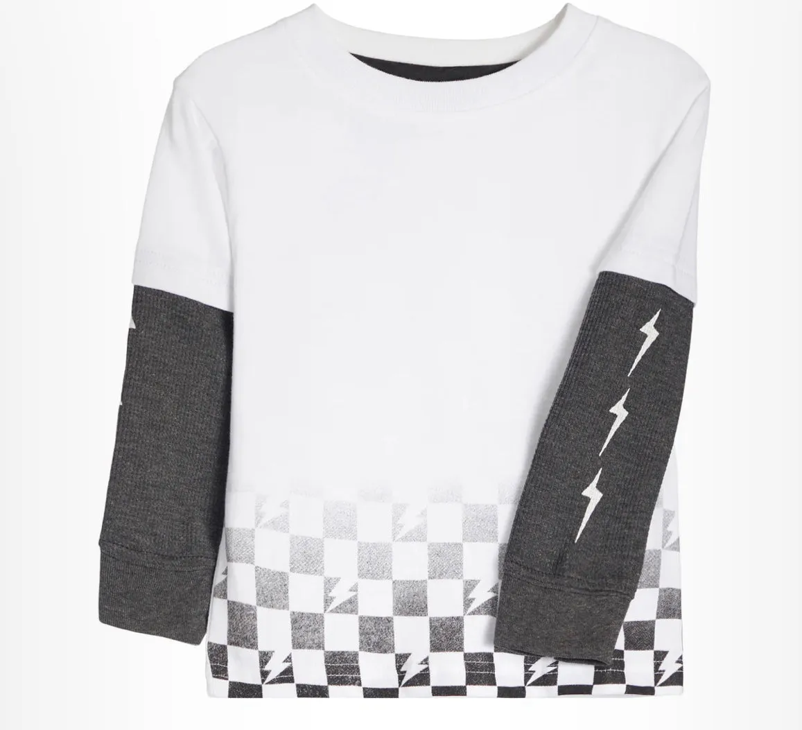 💘Kids Long Sleeve Thermal 2FER Shirt - Checkered Bolts