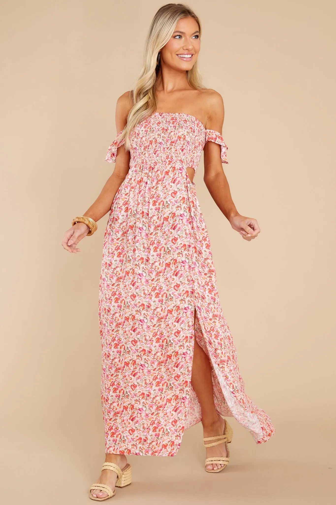 Let Love Blossom Pink Floral Midi Dress