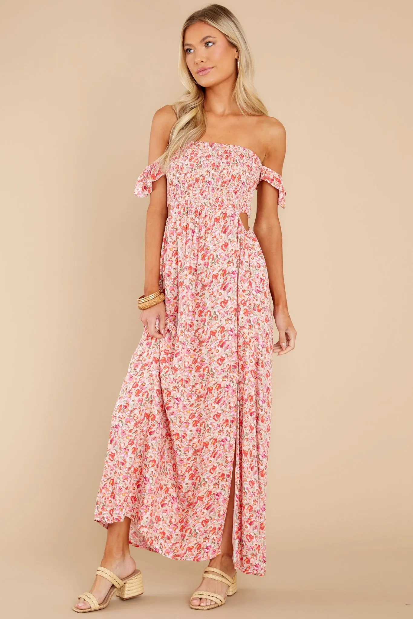 Let Love Blossom Pink Floral Midi Dress
