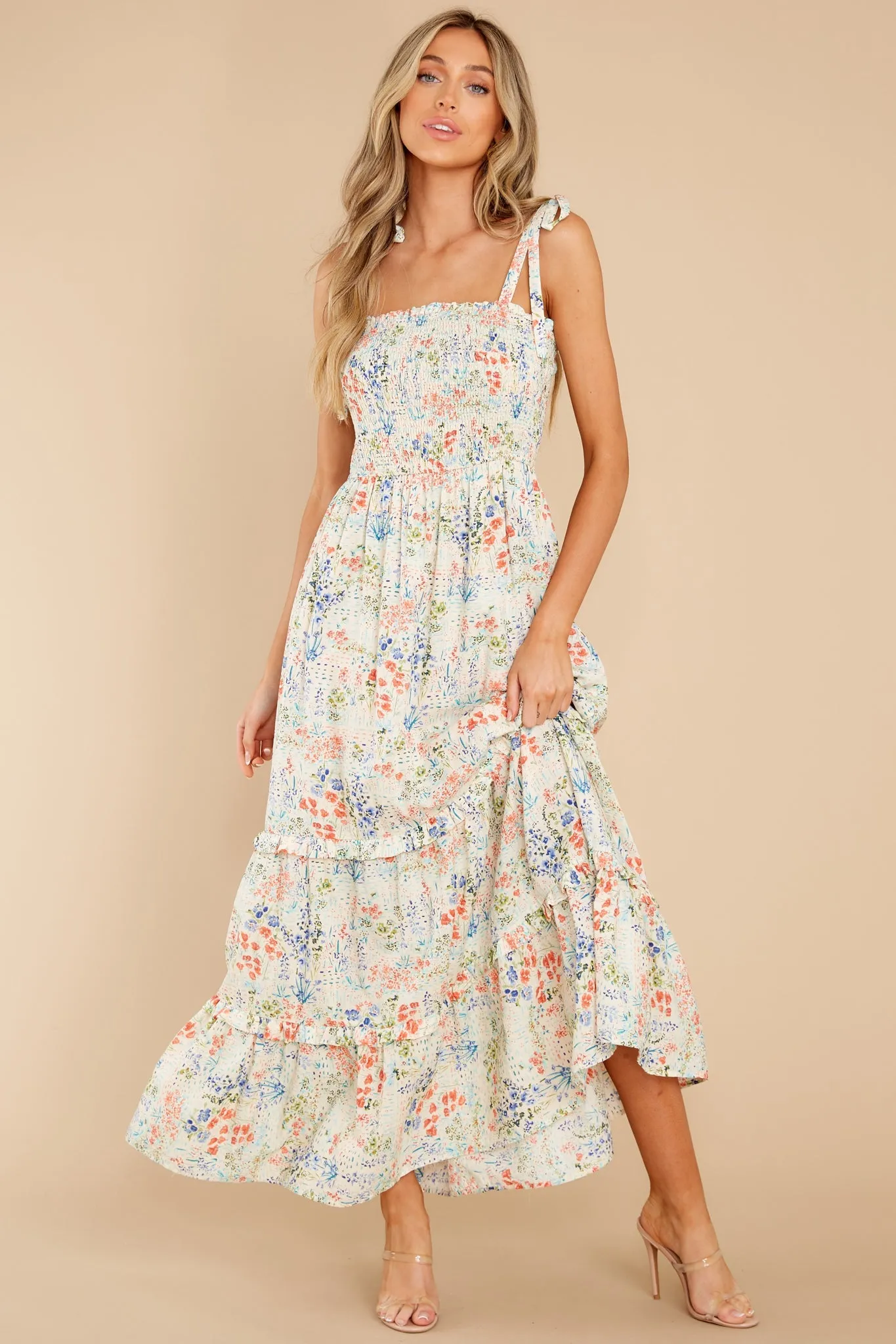 Meant To Be Mine Ivory Floral Print Maxi Dress