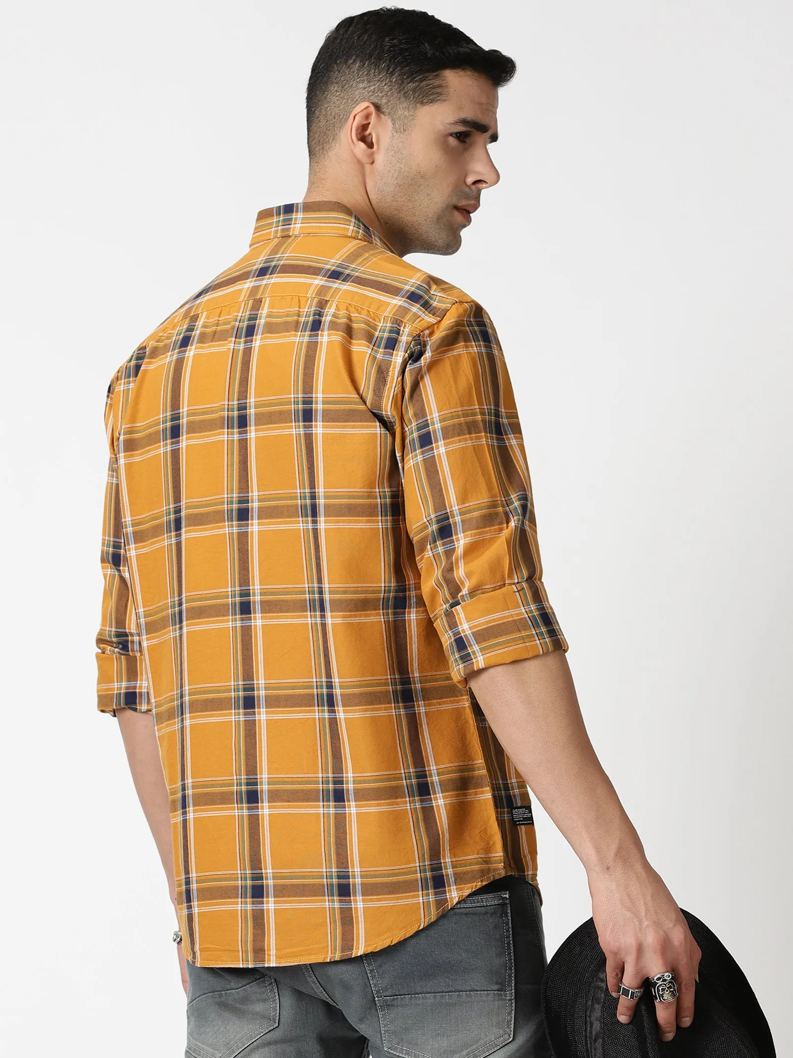 MEN'S KHAKI CHECKS SLIM FIT SHIRT