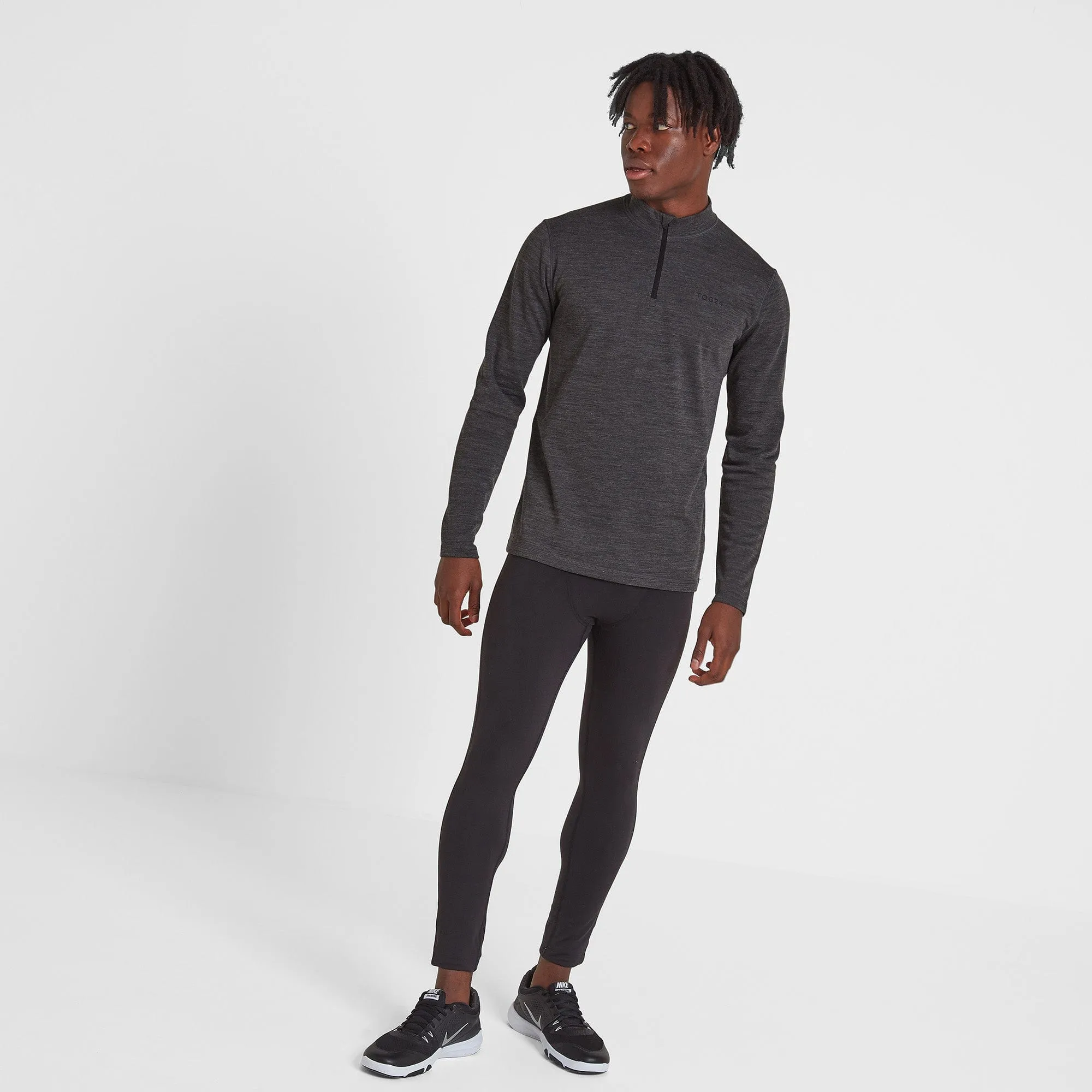 Nevis Mens Merino Base Layer Zip Neck - Grey Marl