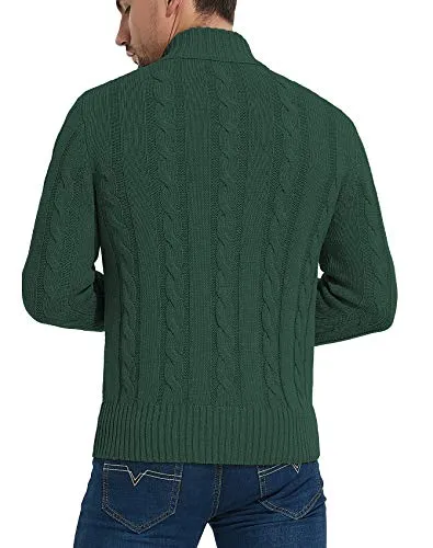 NITAGUT Mens Long Sleeve Casual Slim Fit Cardigan Cable Knitted Sweater Thermal Button Down Closure，Green，XX-Large