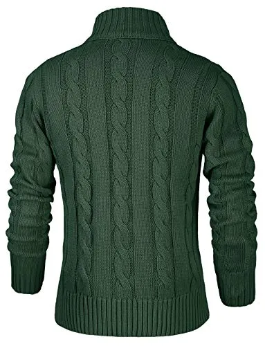 NITAGUT Mens Long Sleeve Casual Slim Fit Cardigan Cable Knitted Sweater Thermal Button Down Closure，Green，XX-Large