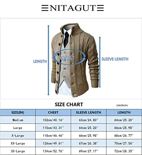 NITAGUT Mens Long Sleeve Casual Slim Fit Cardigan Cable Knitted Sweater Thermal Button Down Closure，Green，XX-Large