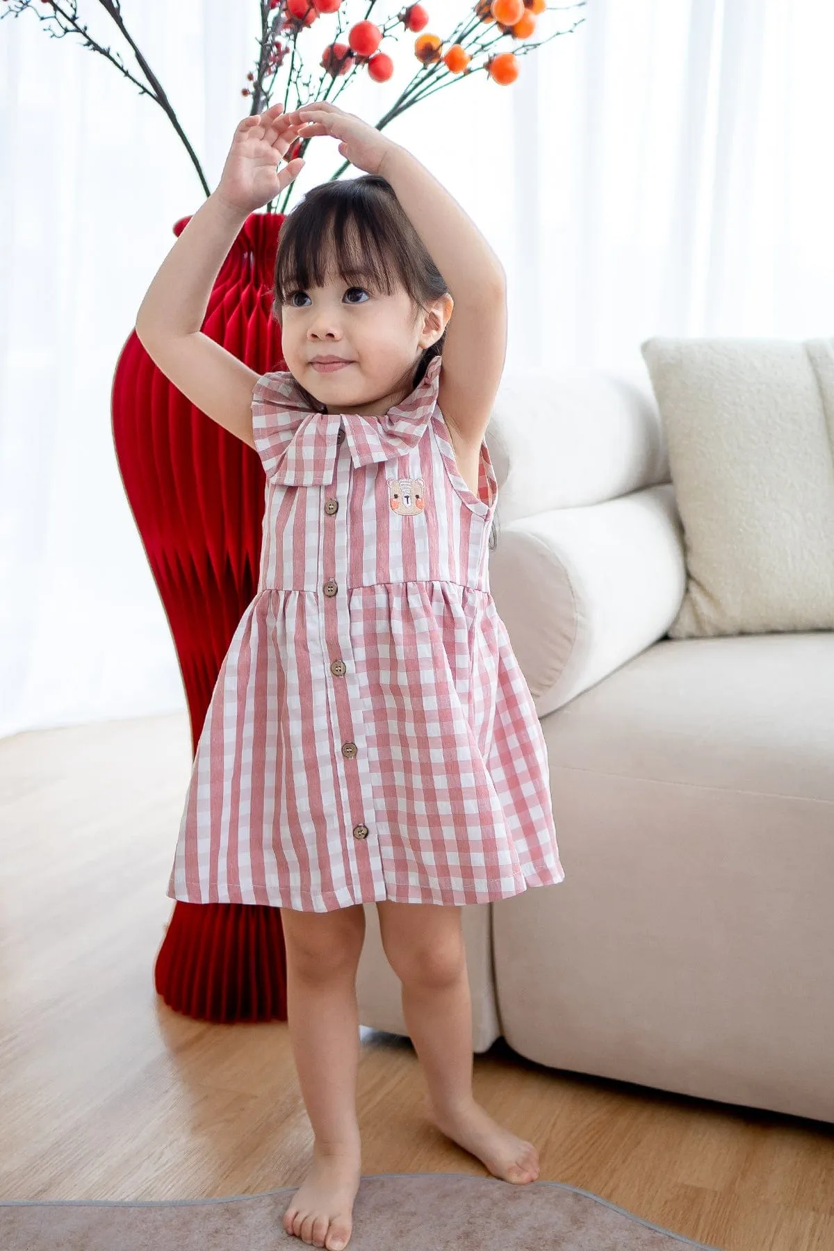 NM X LEBEAR BLISS GINGHAM DRESS IN MAUVE