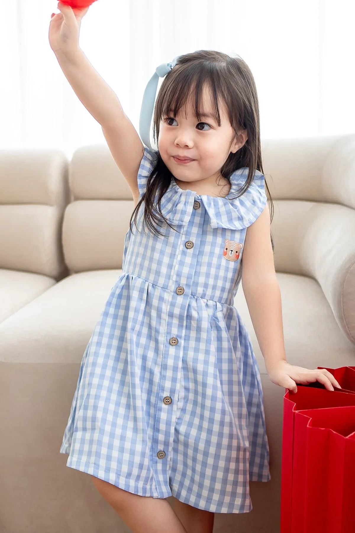 NM X LEBEAR BLISS GINGHAM DRESS IN SKY BLUE