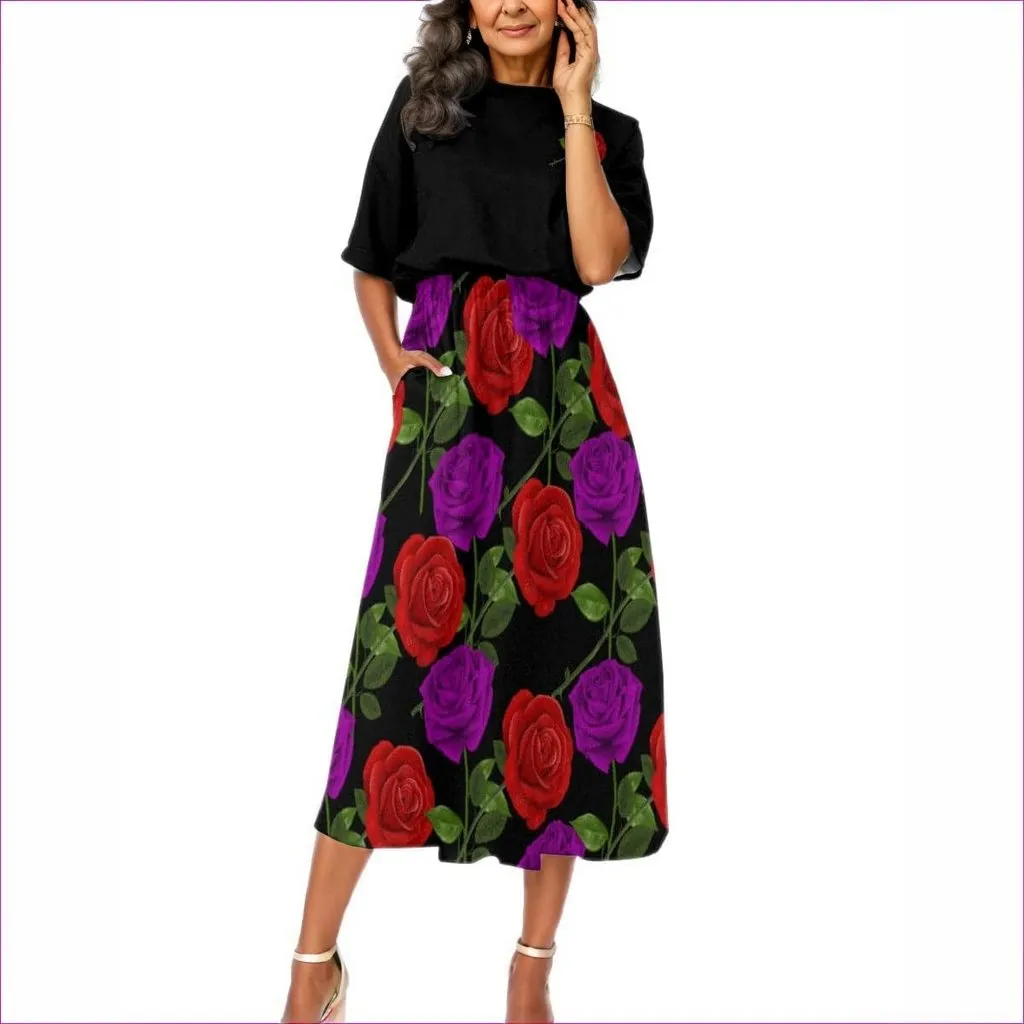 Red Rose Purp Women's Elastic Waist Dress 2