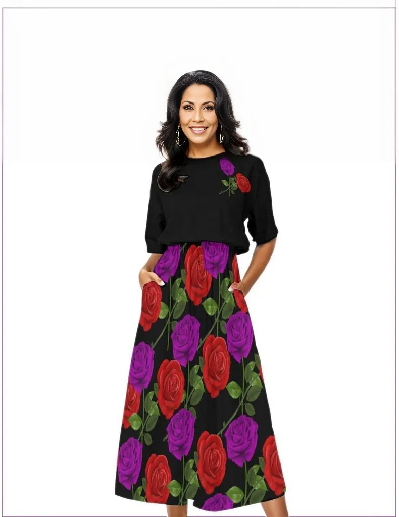 Red Rose Purp Women's Elastic Waist Dress 2