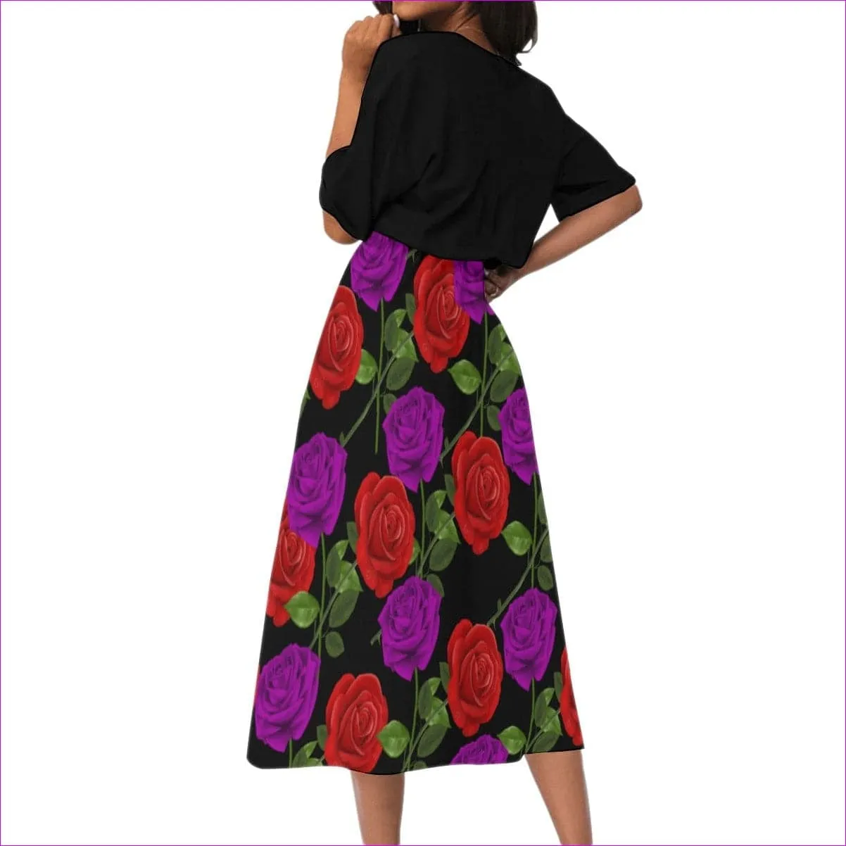 Red Rose Purp Women's Elastic Waist Dress 2