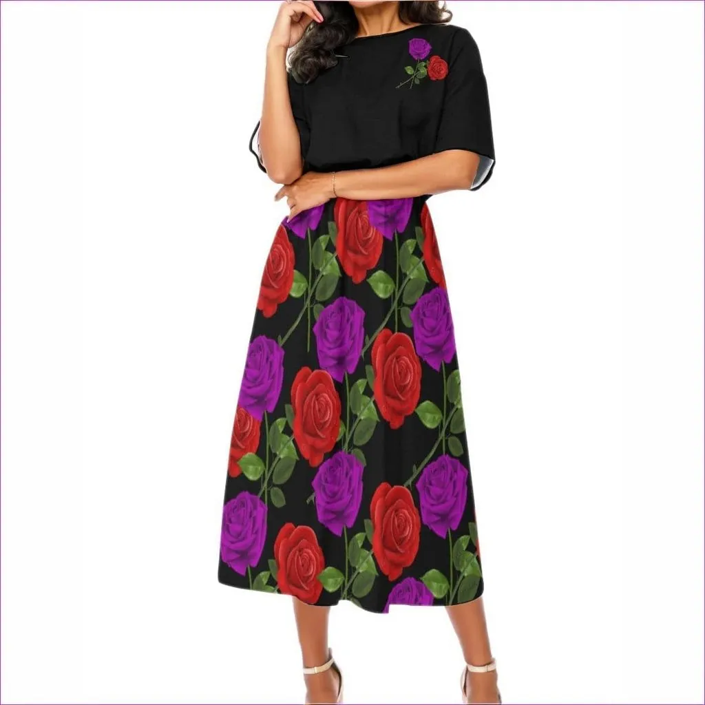 Red Rose Purp Women's Elastic Waist Dress 2