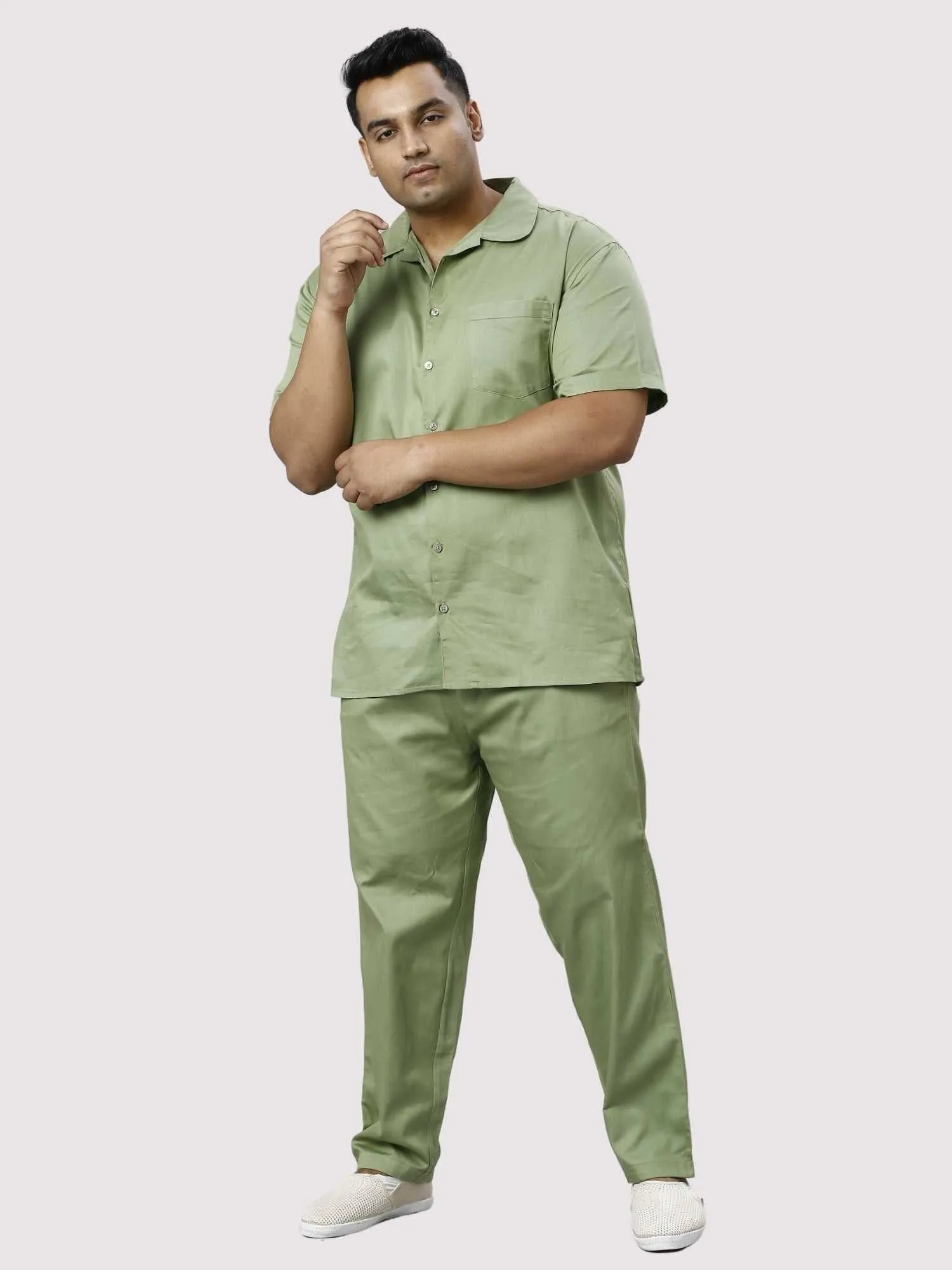 Sage Solid Green Full Co-ords Set Men's Plus Size