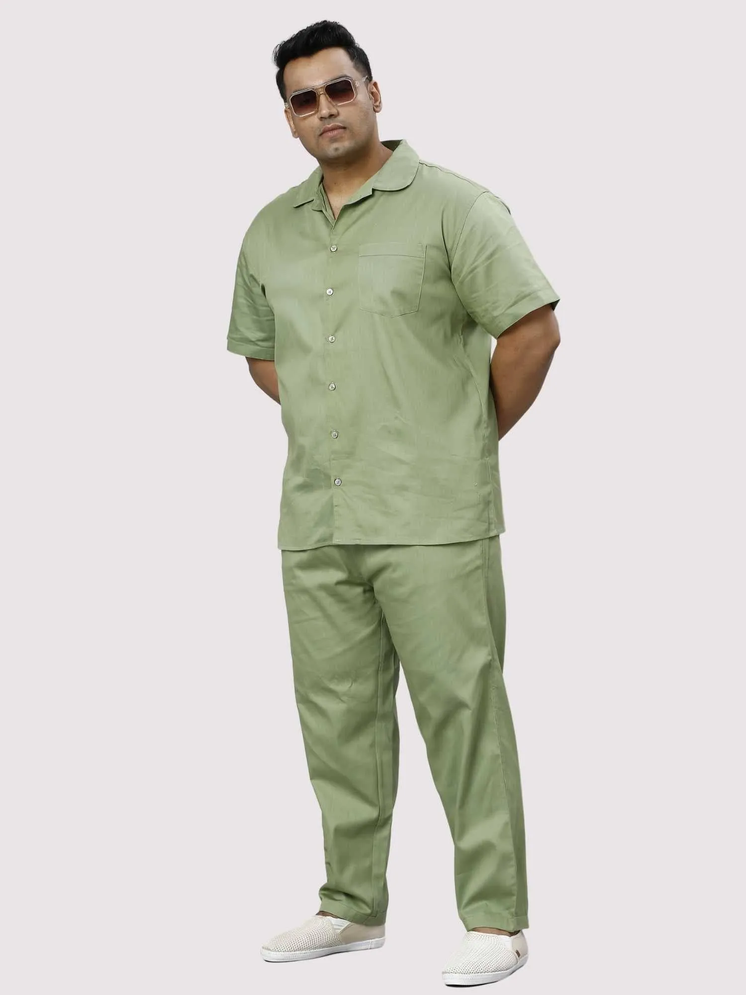 Sage Solid Green Full Co-ords Set Men's Plus Size