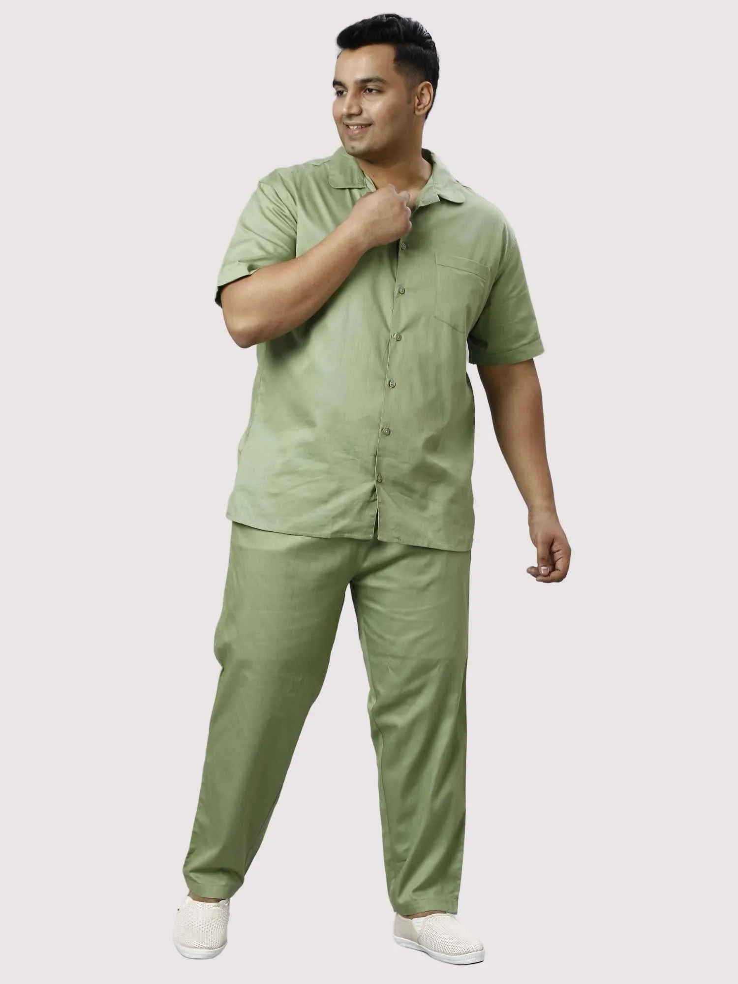 Sage Solid Green Full Co-ords Set Men's Plus Size