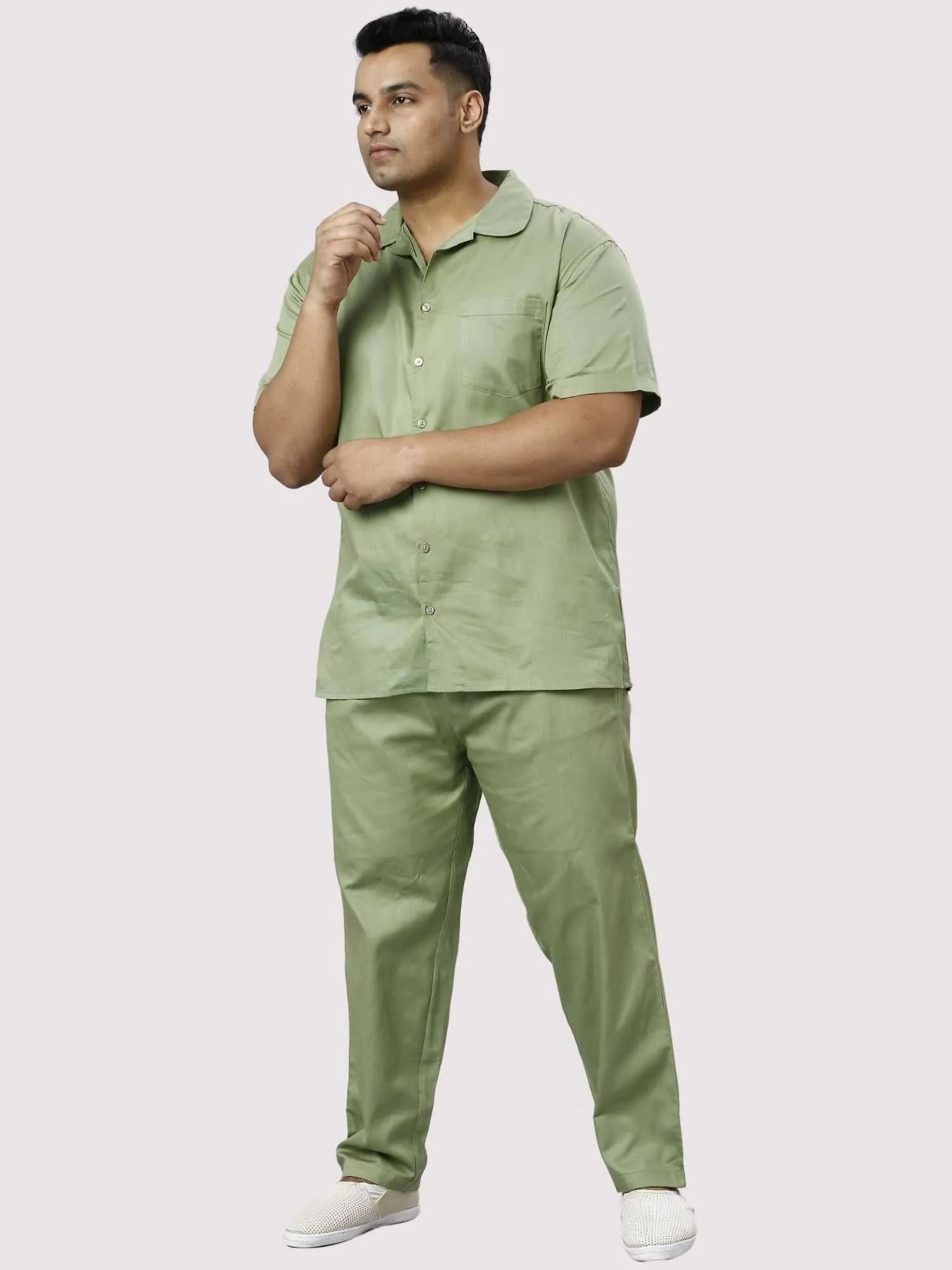 Sage Solid Green Full Co-ords Set Men's Plus Size