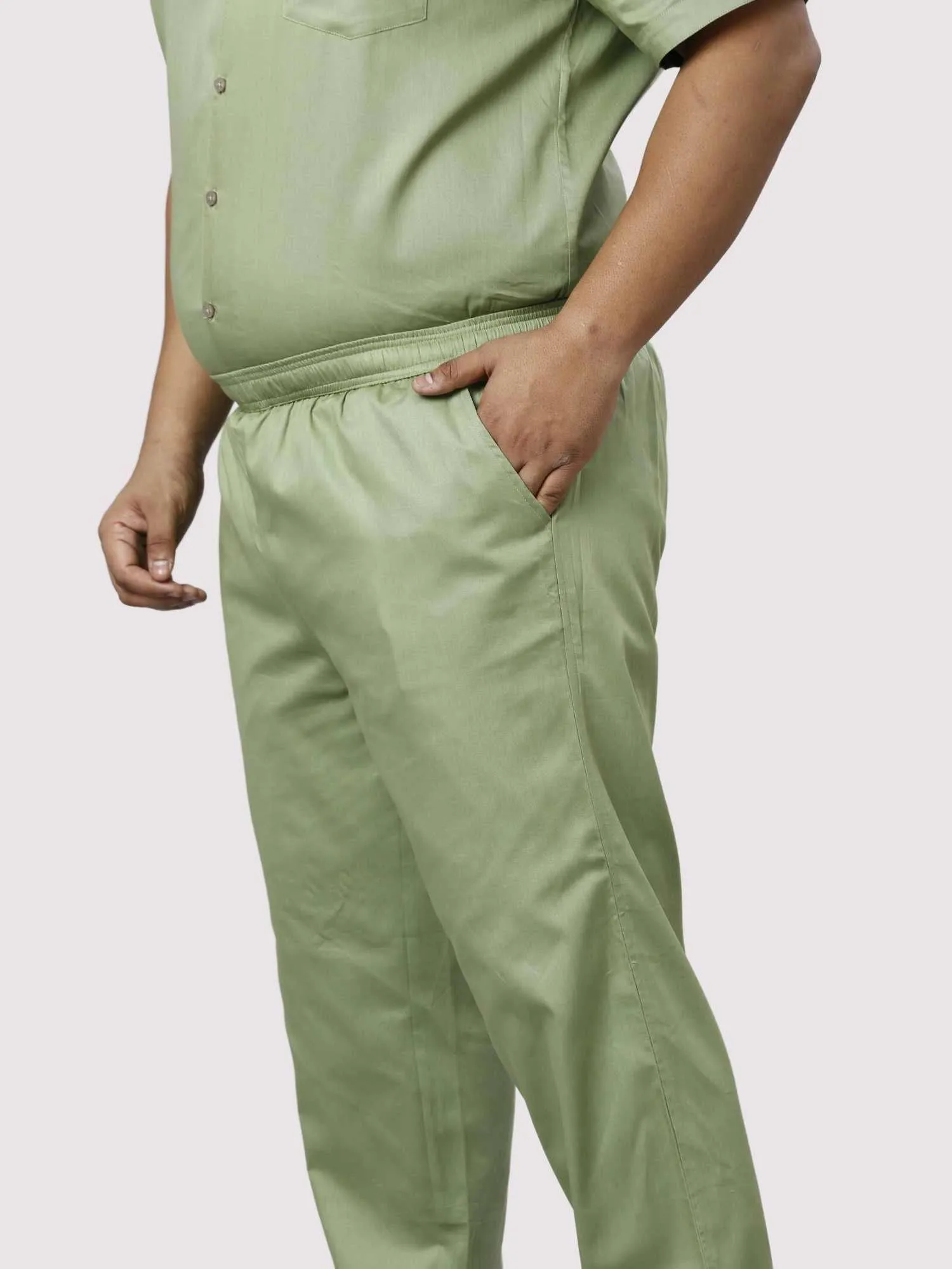 Sage Solid Green Full Co-ords Set Men's Plus Size