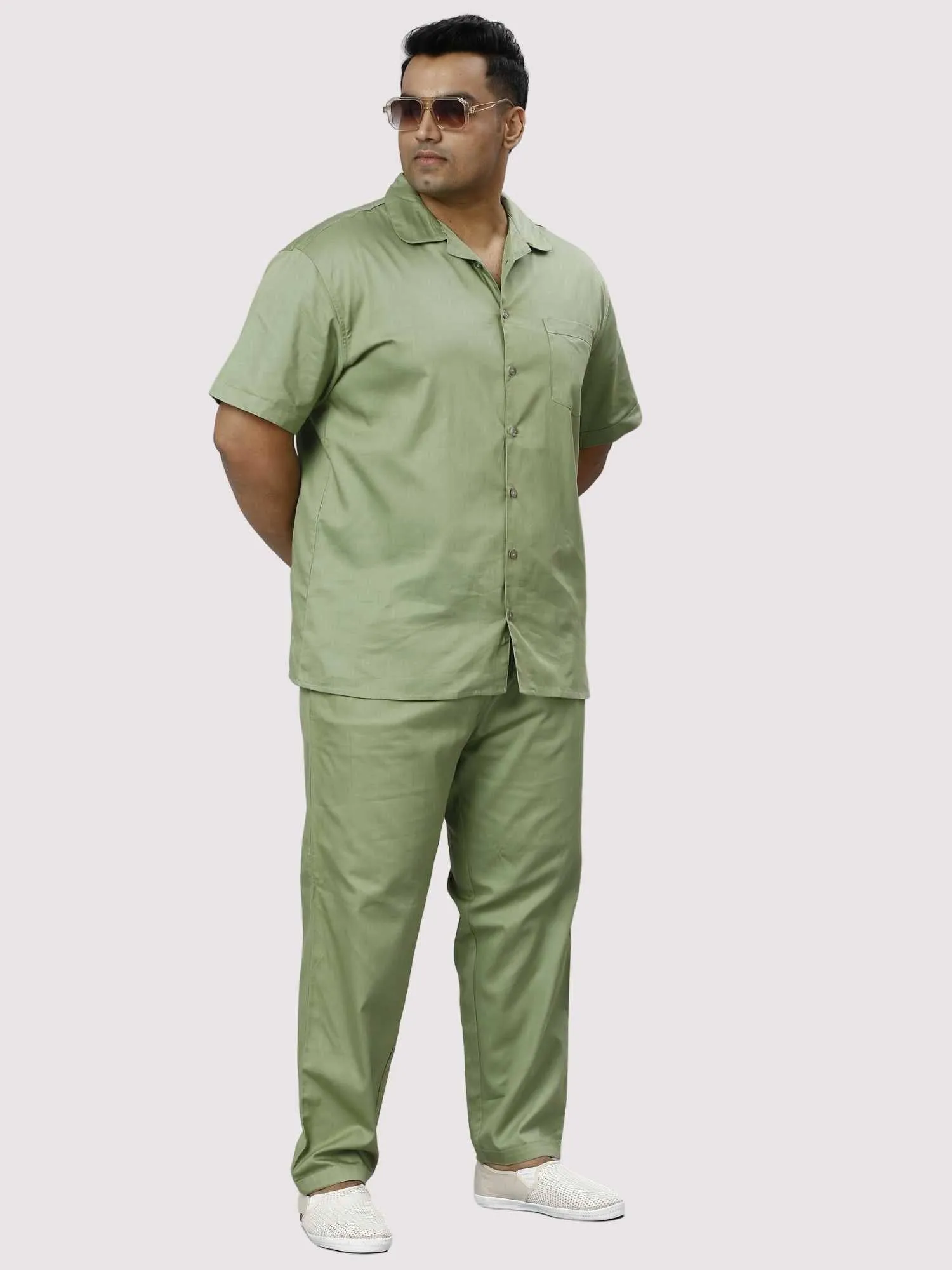 Sage Solid Green Full Co-ords Set Men's Plus Size