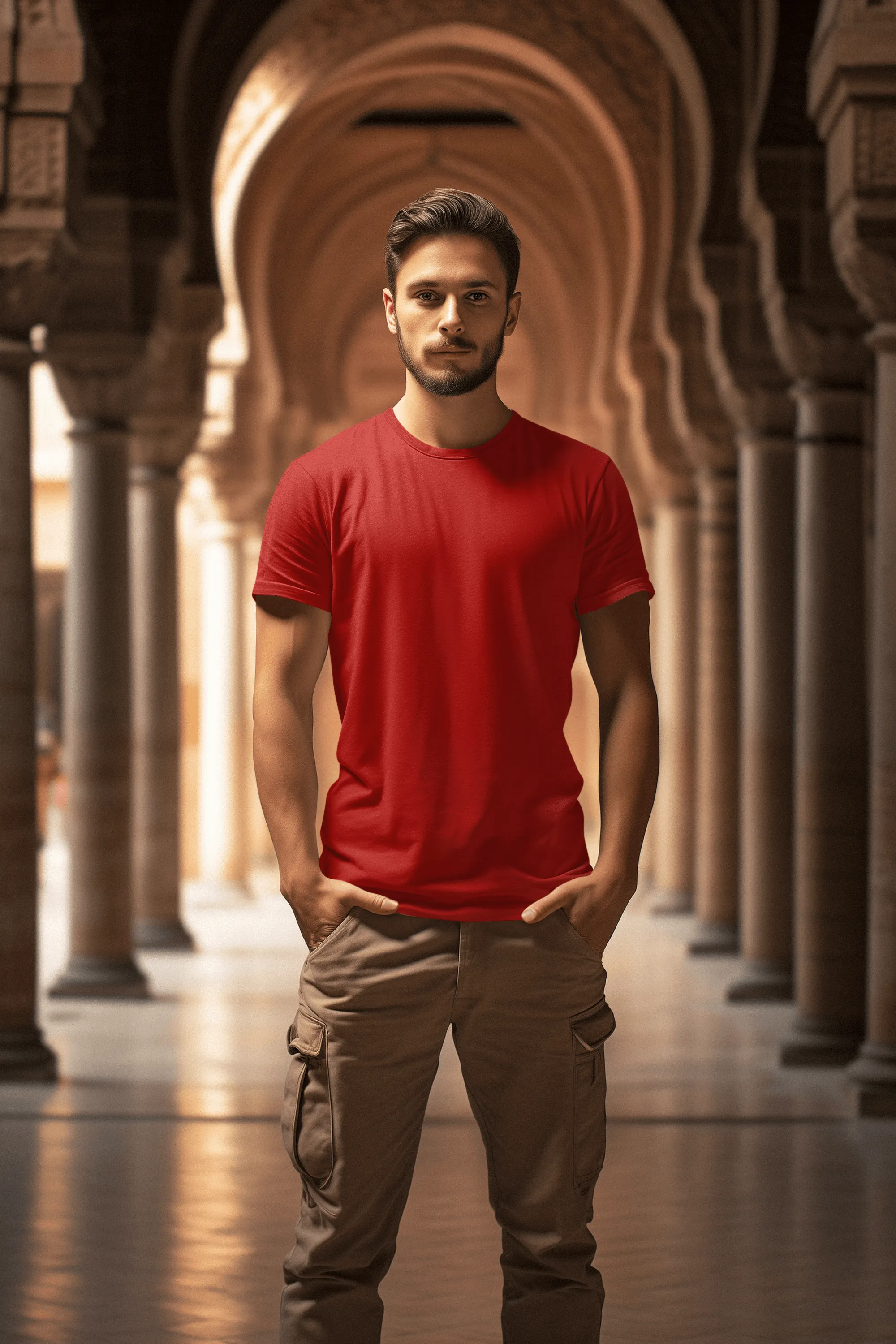 Unisex Regular Fit T-Shirt - Cotton, Bio-Washed (Brick Red)