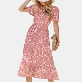 V Neck Floral Dress in Pink Summer Dress