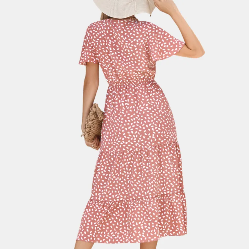 V Neck Floral Dress in Pink Summer Dress