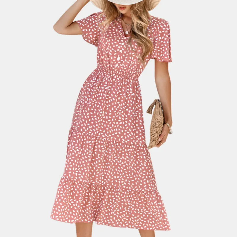 V Neck Floral Dress in Pink Summer Dress