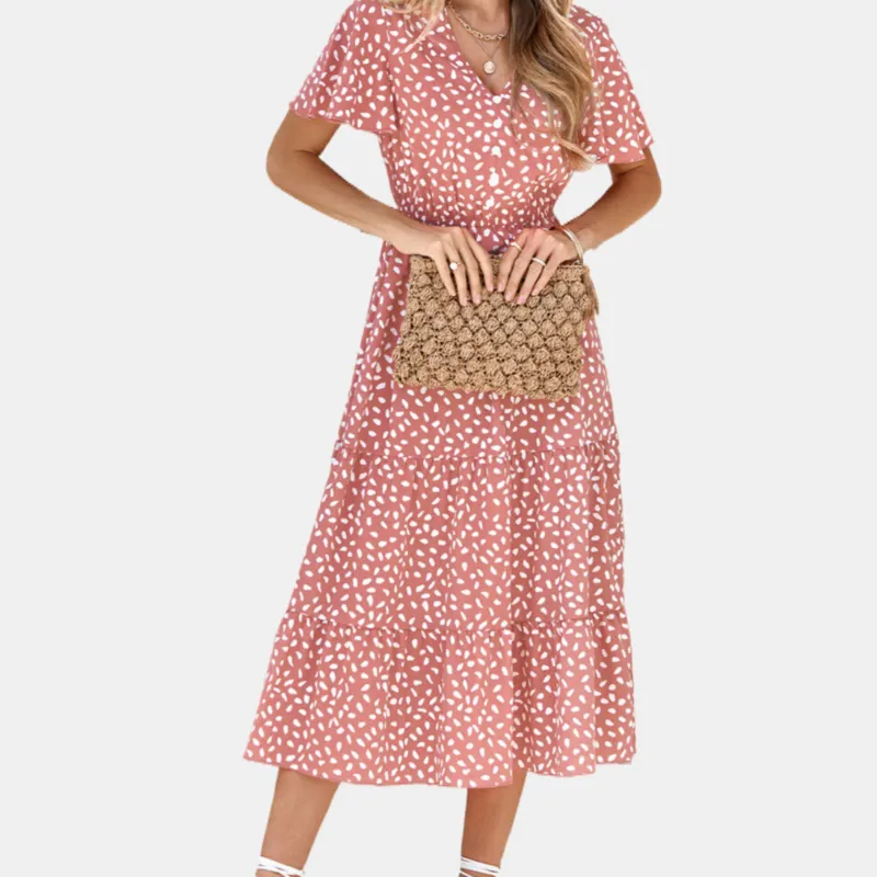 V Neck Floral Dress in Pink Summer Dress